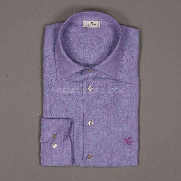 CAMICIA LINO CON LOGO LILA