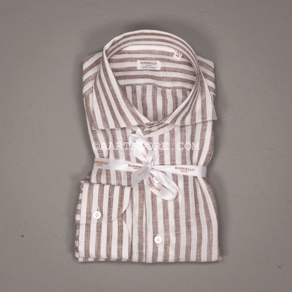 CAPRI LINNEN STRIPE SHIRT BROWN WHITE