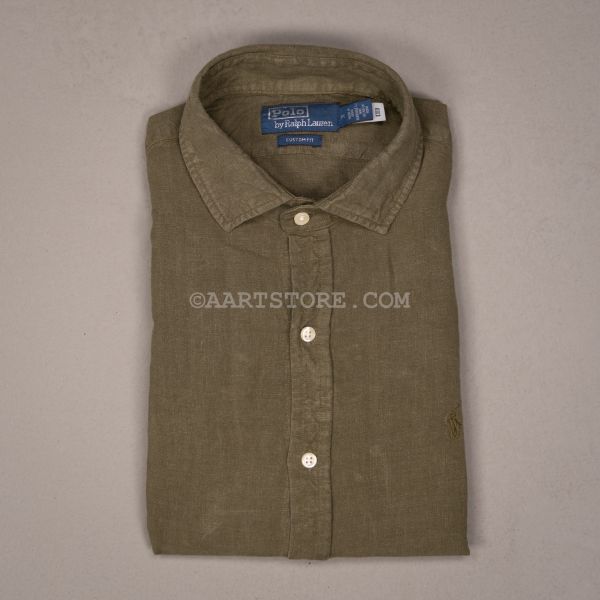 CUSTOM FIT BD LINNEN SHIRT NEW OLIVE
