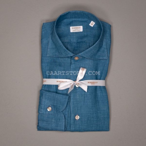CAPRI WASHED LINNEN SHIRT BLU PETROLIO