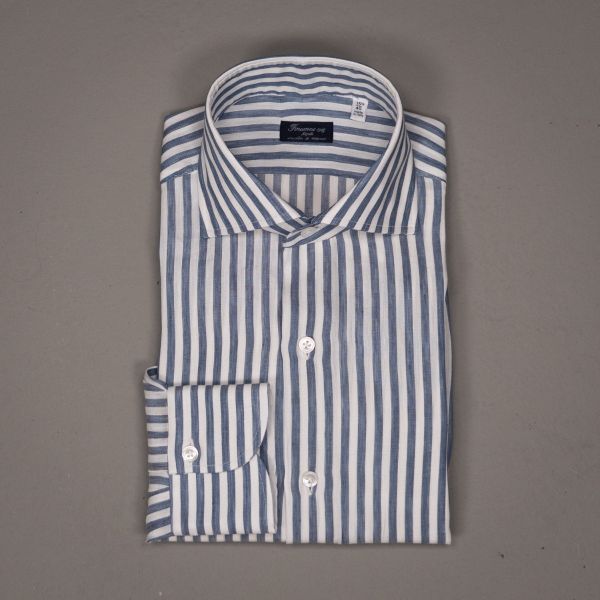 EDUARDO LINNEN STRIPE SHIRT BLU BIANCO