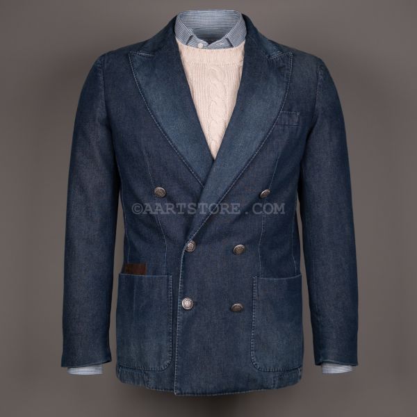 DOUBLE BREASTED DENIM  BLAZER BLU LAVATO