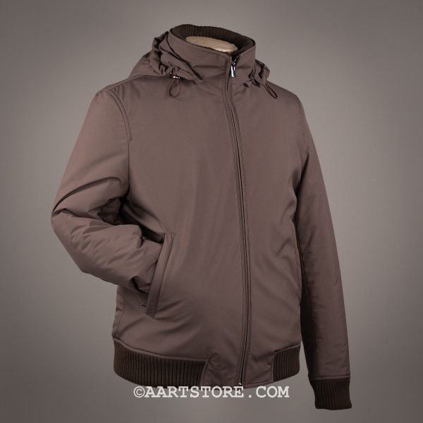 TIBERIO HOOD BOMBER JACKET MARRONE