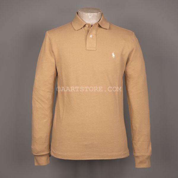 LS MESH KNIT POLO DESSERT TAN