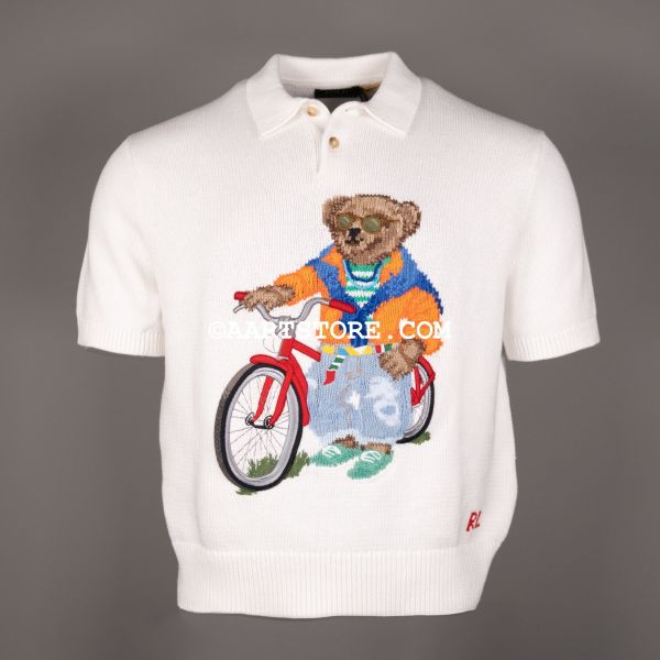 CLASSIC SS BYCICLE BEAR KNIT POLOI WHITE