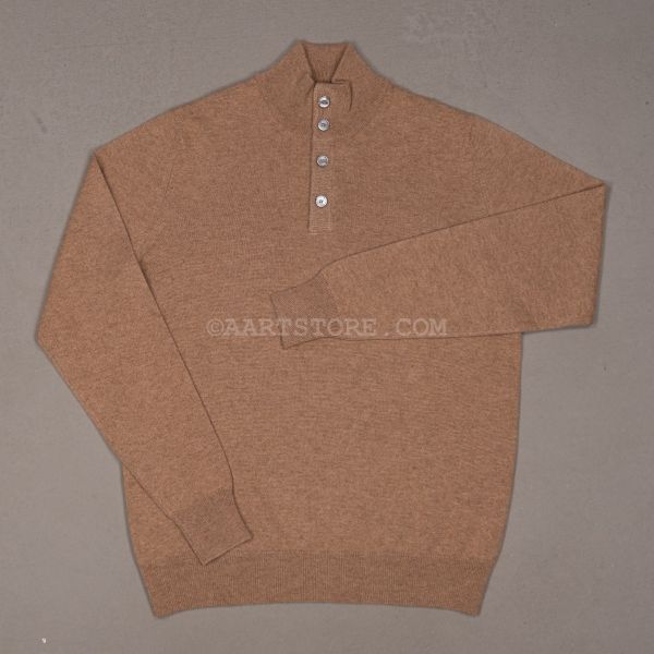 SCIROCCO CASHMERE BUTTON NECK KNIT DARK NATURAL