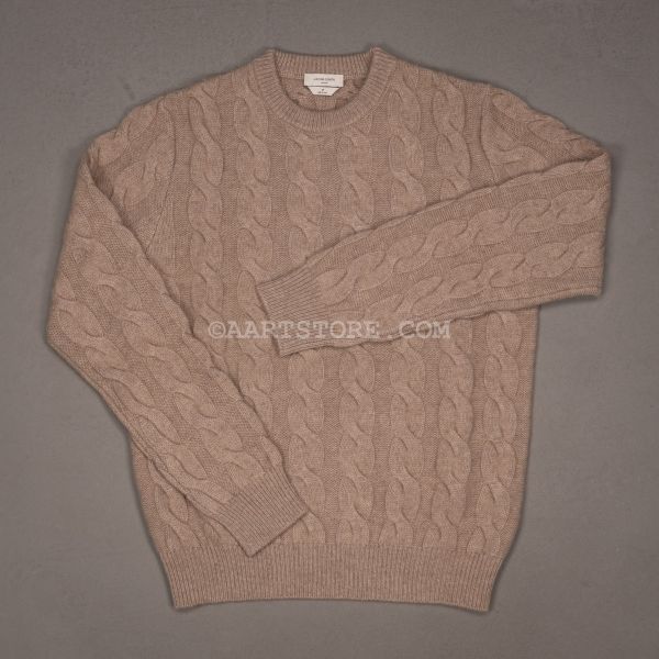 CASHMERE CABLE CREW KNIT BISCOTTI