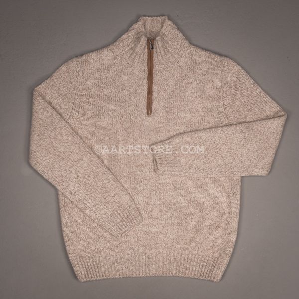 CASHMERE BIYARN LEATHER 1/2 ZIP SABBIA