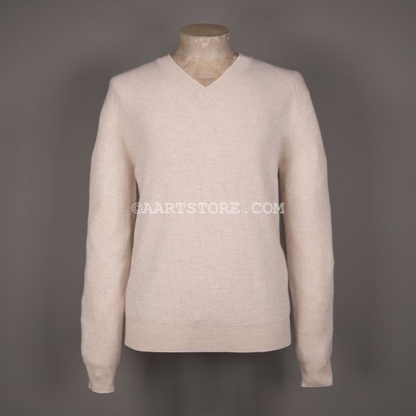 RIB V NECK WOOL CASHMERE BIANCO SPORCA