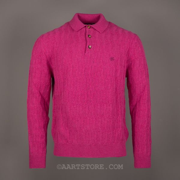 MRKF BUTTON CAHMERE CABLE KNIT FUCHSIA