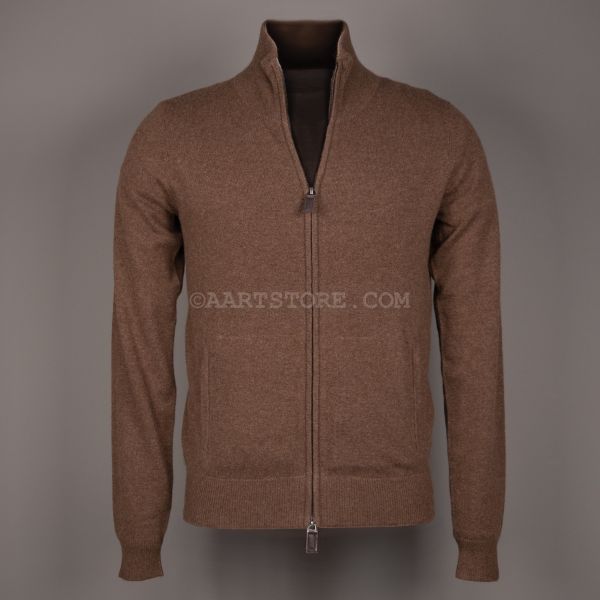 PURE CASHMERE FULL  ZIP HAY BROWN