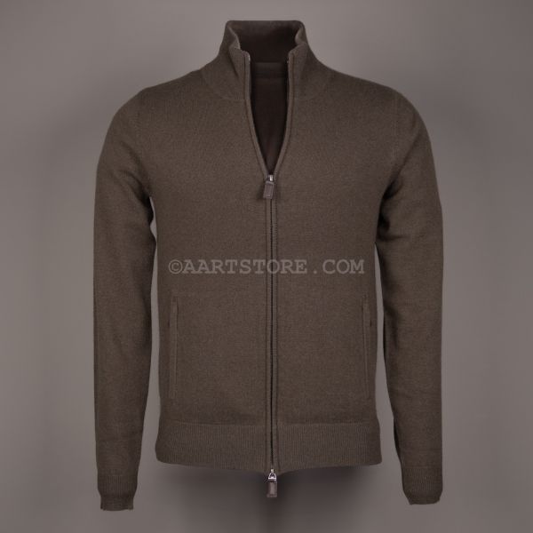 PURE CASHMERE FULL ZIP OLIVE GREEN