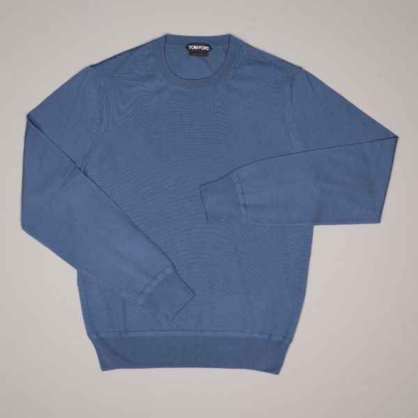 LUXURY CASHMERE AND SILK CREWNECK BLU MEDIO