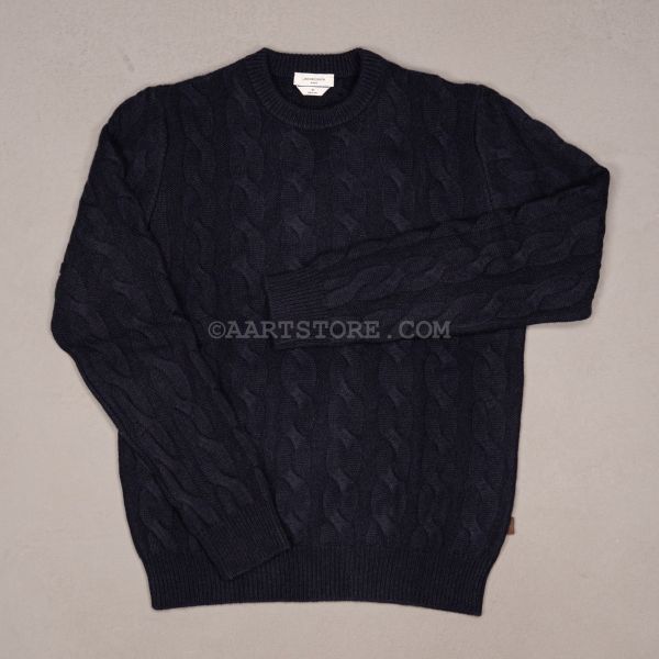 CASHMERE CABLE CREW KNIT BLU NOTTE