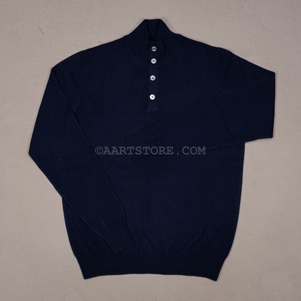 SCIROCCO CASHMERE BUTTON NECK KNIT BLU SCURO