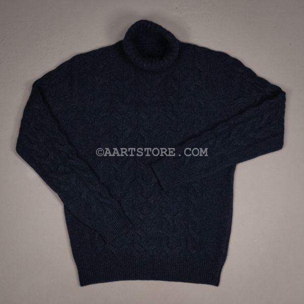 CASHMERE CABLE TURTLE BLU NOTTE