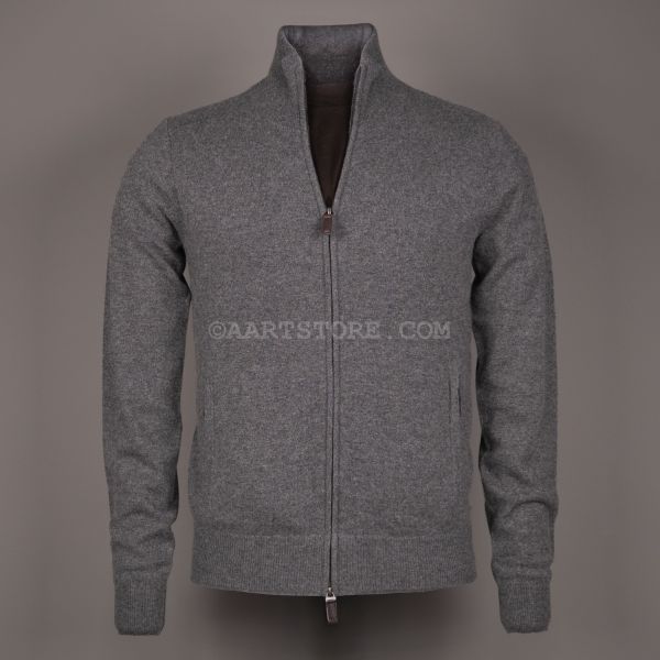 PURE CASHMERE FULL ZIP DERBY GREY