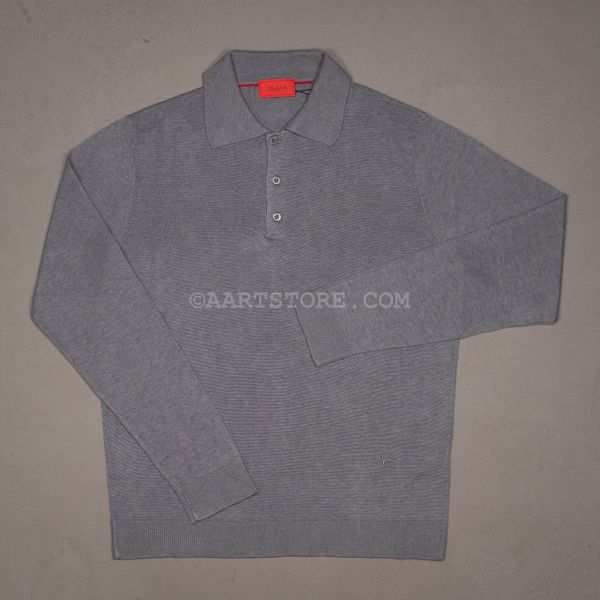 PURE SILK LS POLO KNIT ICEBERG