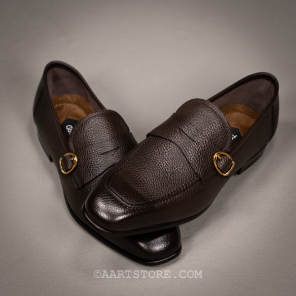 GRAIN LEATHER BUCKLE LOAFER MARRONE SCURO