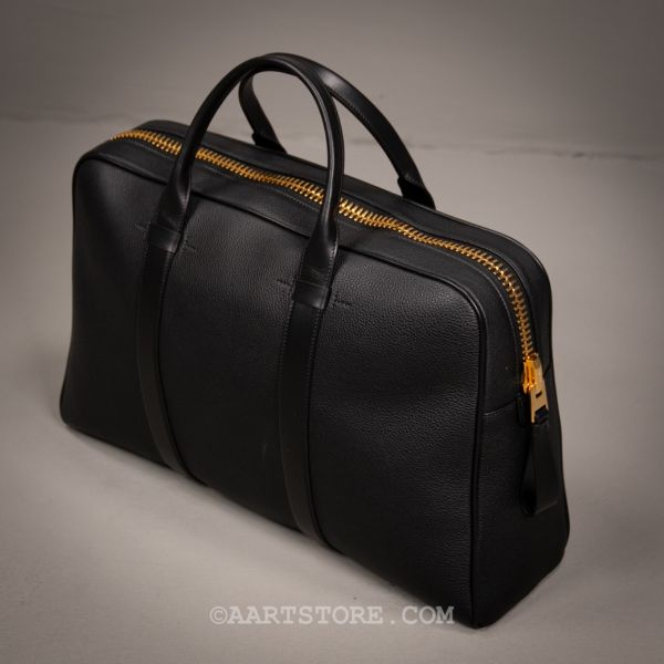 GRAIN LEATHER BIG ZIP BRIEFCASE NERO