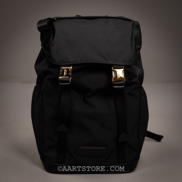 NYLON AND LEATHER BUCKLE BACKPACK NERO