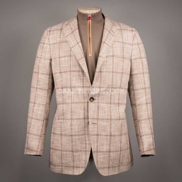 WOOL MIX CHECKED JACKET BEIGE